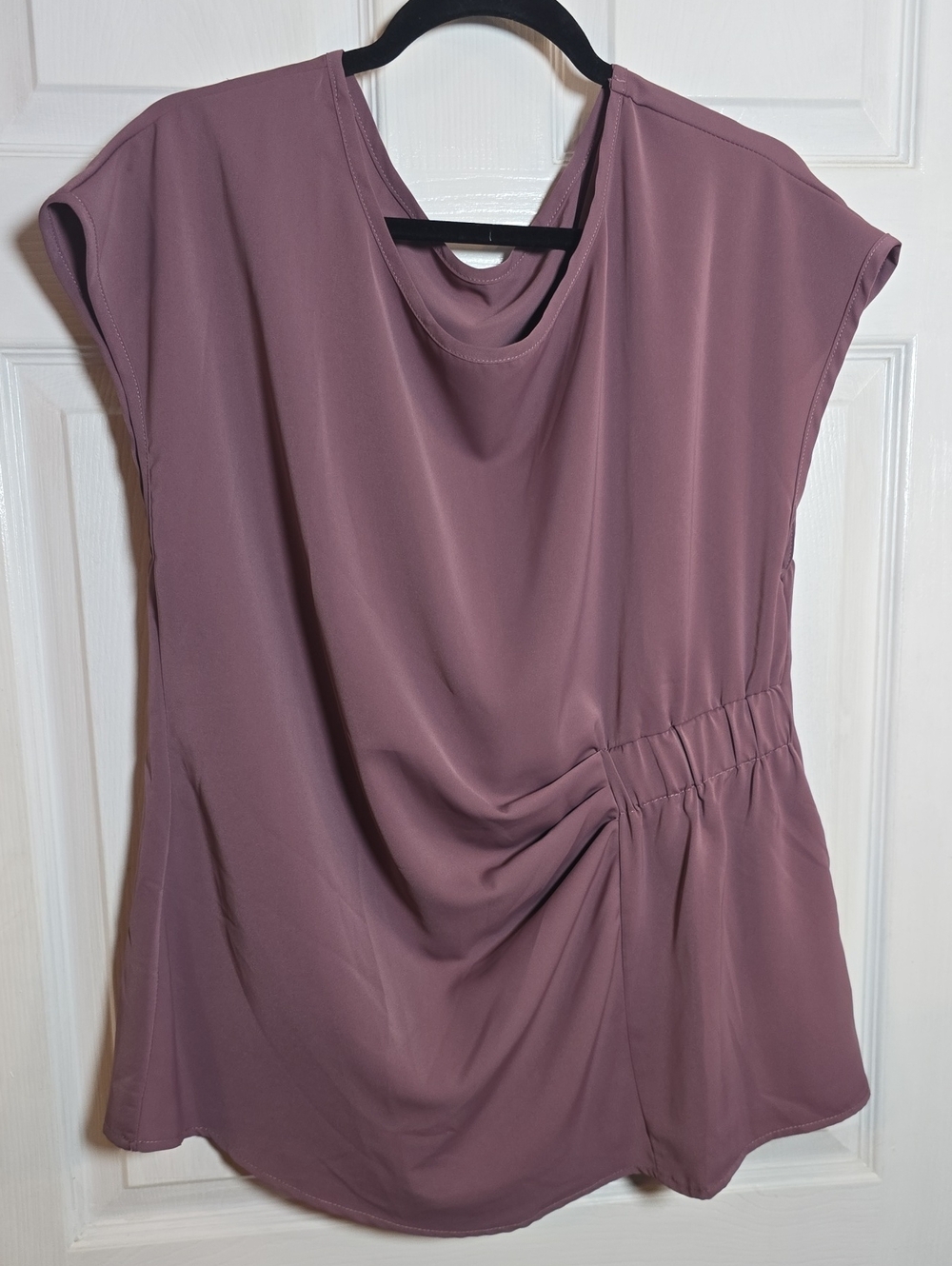SHEIN XL 0X Mauve Ruched Side Drape Cap Sleeve Blouse Like Silk